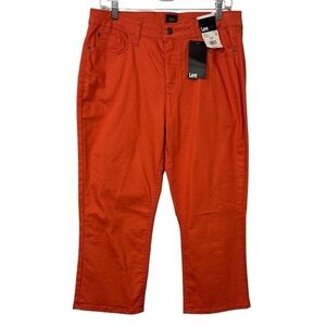 NWT Lee Mid Rise 22” crop capris jeans Poppy red-orange women’s 14